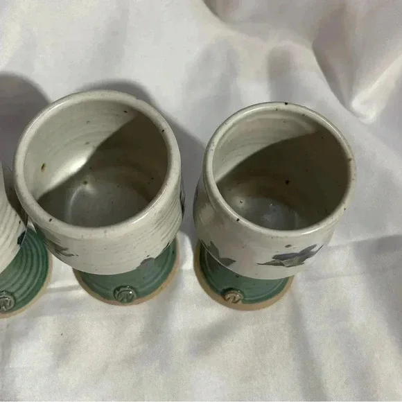 Vintage Handmade Orchid Stoneware Wine Goblet Set of 4 - Picture 7 of 7